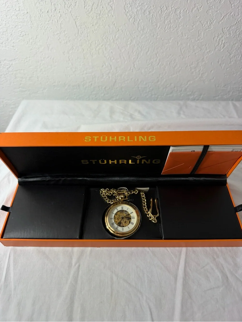 Gold Pocket Watch with Chain – Skeleton Dial